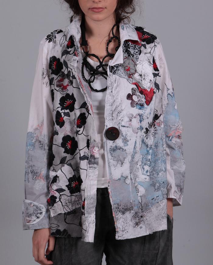 'fields of poppies' patchwork hand-painted fitted jacket