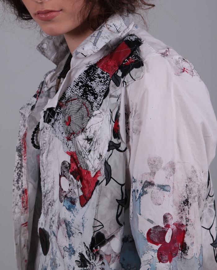 'fields of poppies' patchwork hand-painted fitted jacket