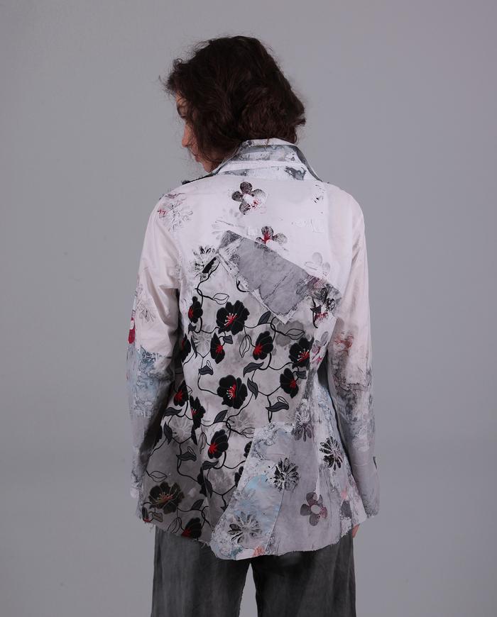 'fields of poppies' patchwork hand-painted fitted jacket