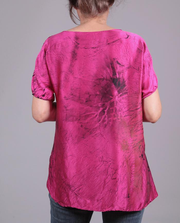 'a spring story' hot pink silk hand-painted asymmetrical top