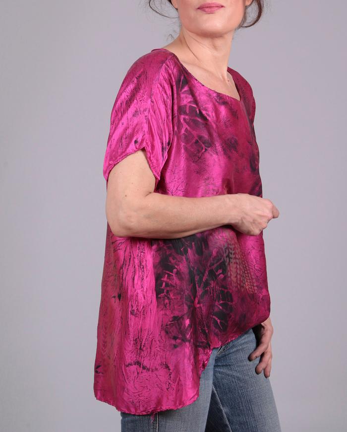 'a spring story' hot pink silk hand-painted asymmetrical top