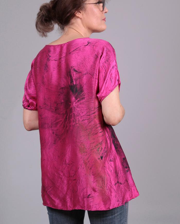 'a spring story' hot pink silk hand-painted asymmetrical top