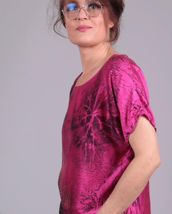 'a spring story' hot pink silk hand-painted asymmetrical top