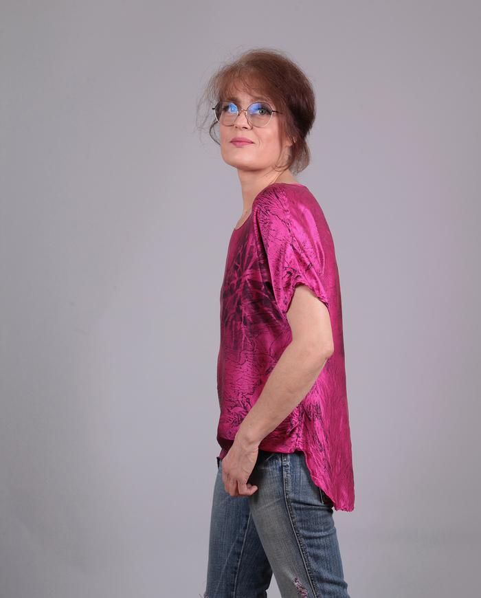 'a spring story' hot pink silk hand-painted asymmetrical top