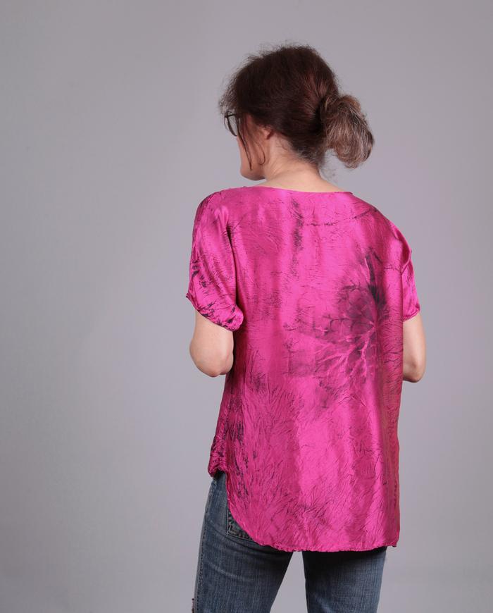 'a spring story' hot pink silk hand-painted asymmetrical top