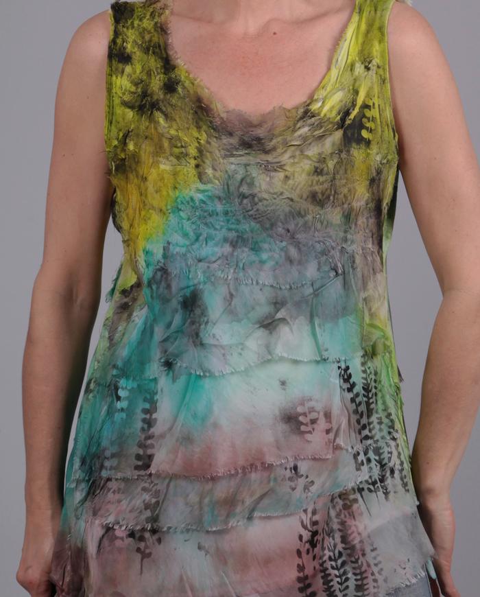 'dreaming in the garden' detailed hand-painted overlay top