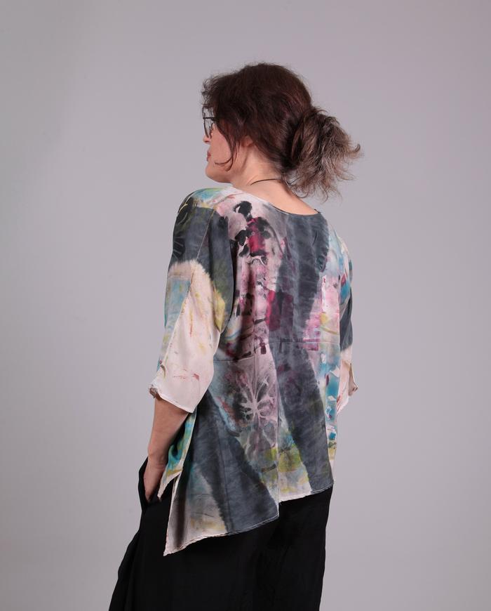 'a walk through the park' asymmetrical hand-painted silk blouse