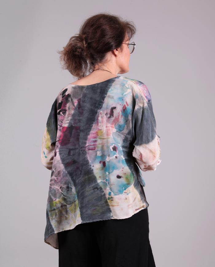 'a walk through the park' asymmetrical hand-painted silk blouse