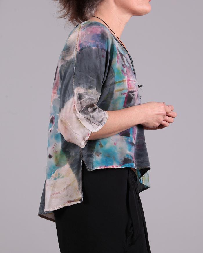 'a walk through the park' asymmetrical hand-painted silk blouse