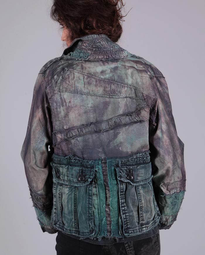 'mint safari' cargo pockets back detailed distressed jacket