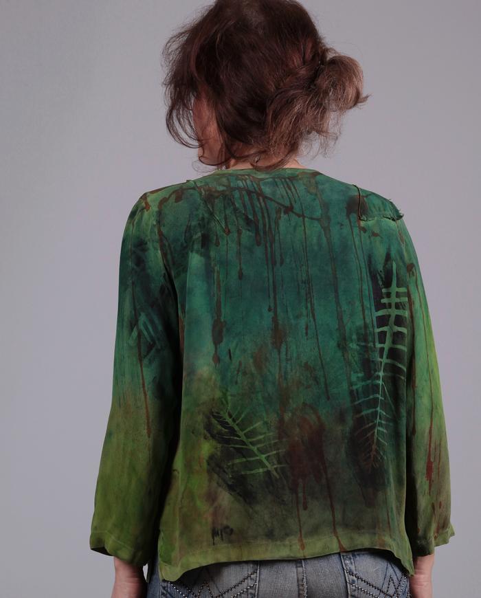 'pure tranquility' silk wearable art long-sleeve blouse