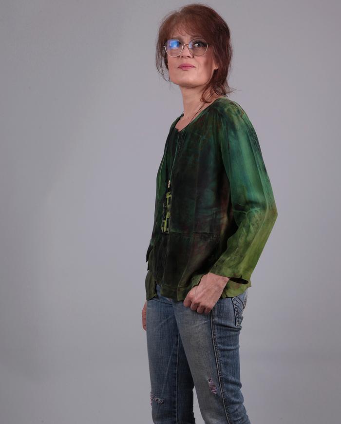 'pure tranquility' silk wearable art long-sleeve blouse