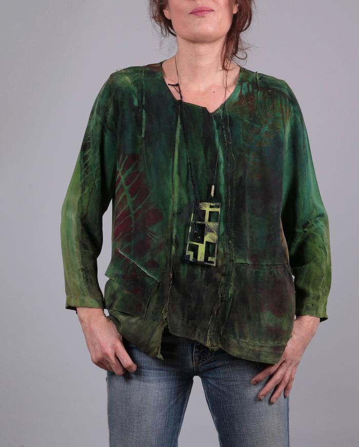 'pure tranquility' silk wearable art long-sleeve blouse