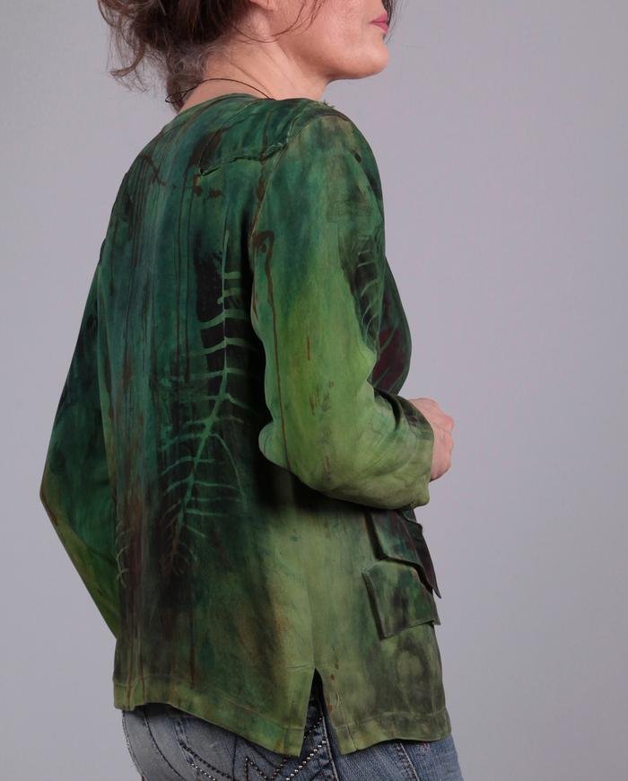 'pure tranquility' silk wearable art long-sleeve blouse