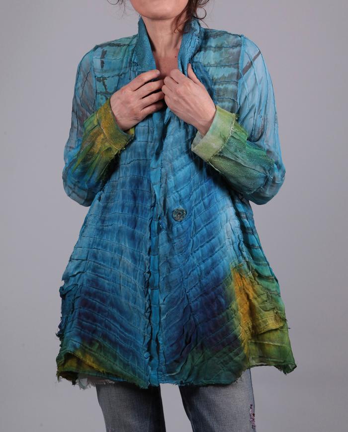 'poetry in motion' silk organza cerulean bleu textured jacket