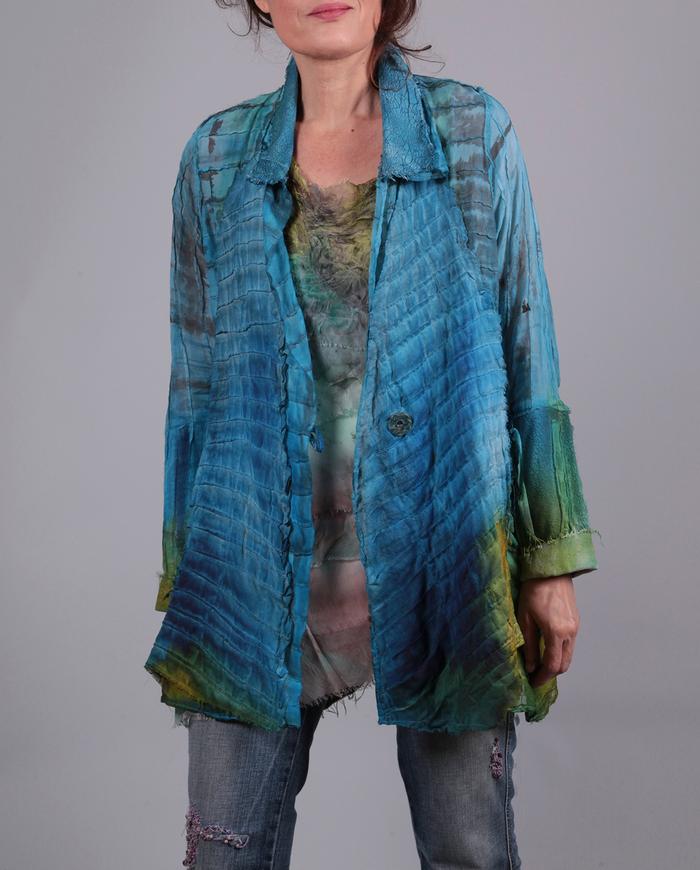 'poetry in motion' silk organza cerulean bleu textured jacket