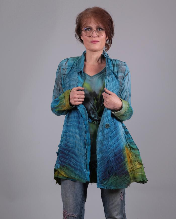 'poetry in motion' silk organza cerulean bleu textured jacket