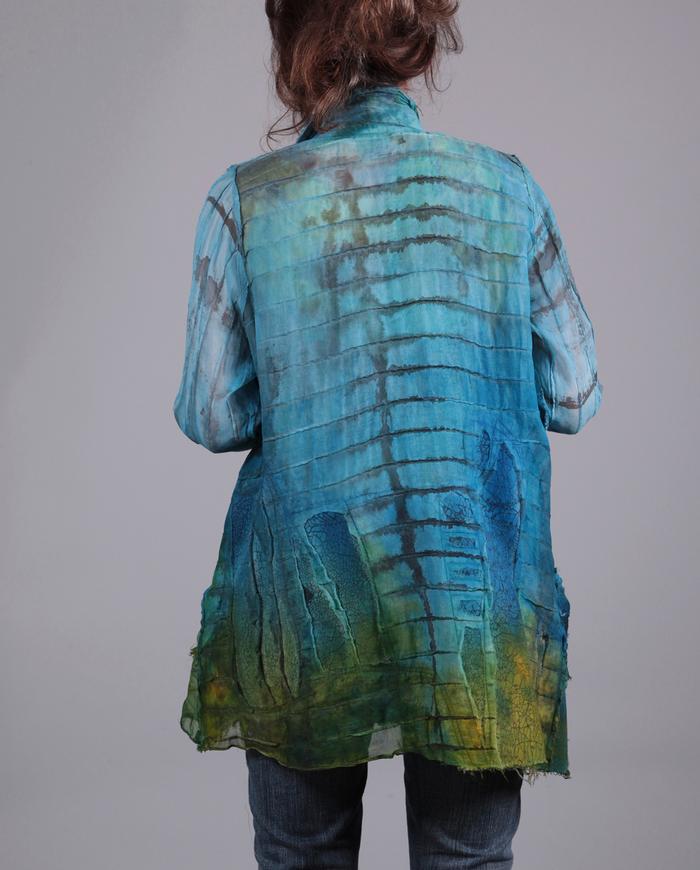 'poetry in motion' silk organza cerulean bleu textured jacket