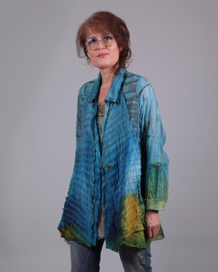 'poetry in motion' silk organza cerulean bleu textured jacket