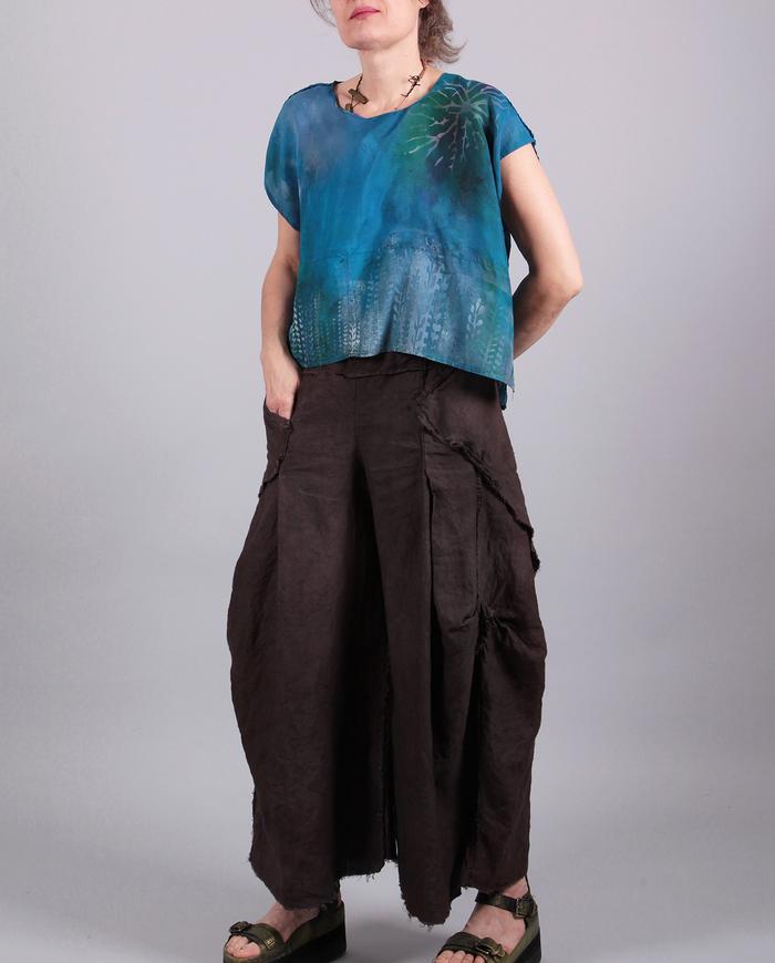 'taupe to mauve' slightly cropped hand-dyed wide leg pants