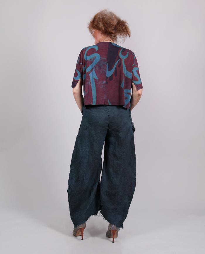 'keep tealing me' low-rise wide leg Belgian linen pants