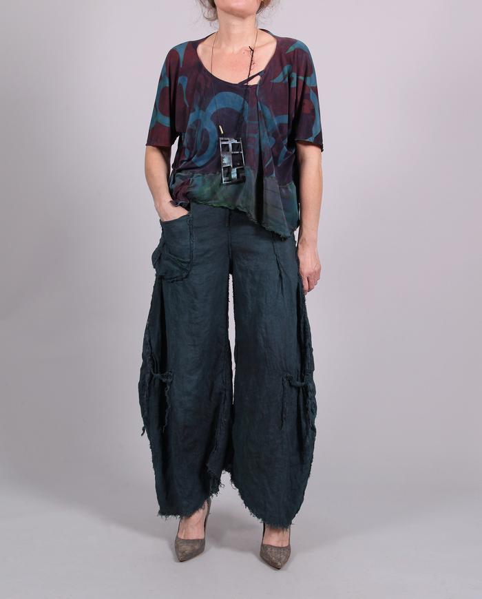 'keep tealing me' low-rise wide leg Belgian linen pants