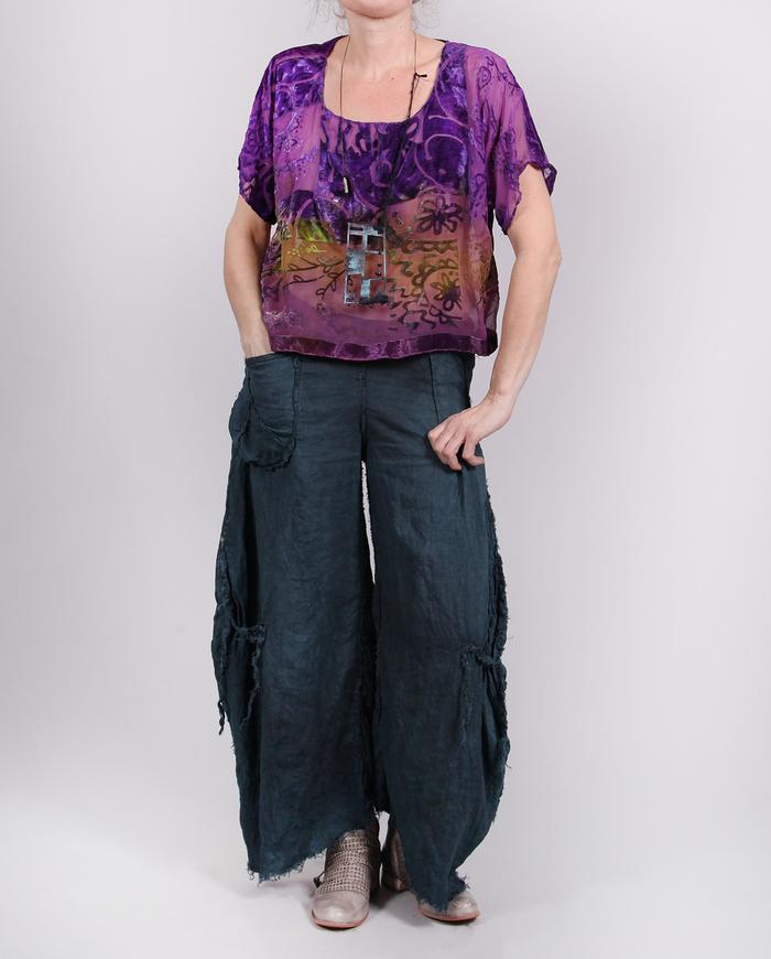 'keep tealing me' low-rise wide leg Belgian linen pants