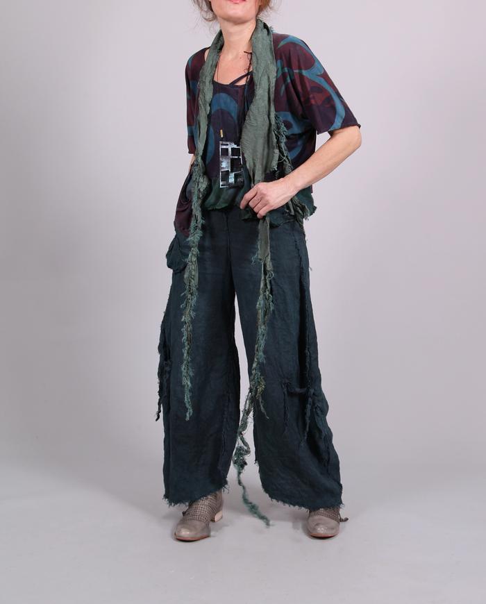 'keep tealing me' low-rise wide leg Belgian linen pants