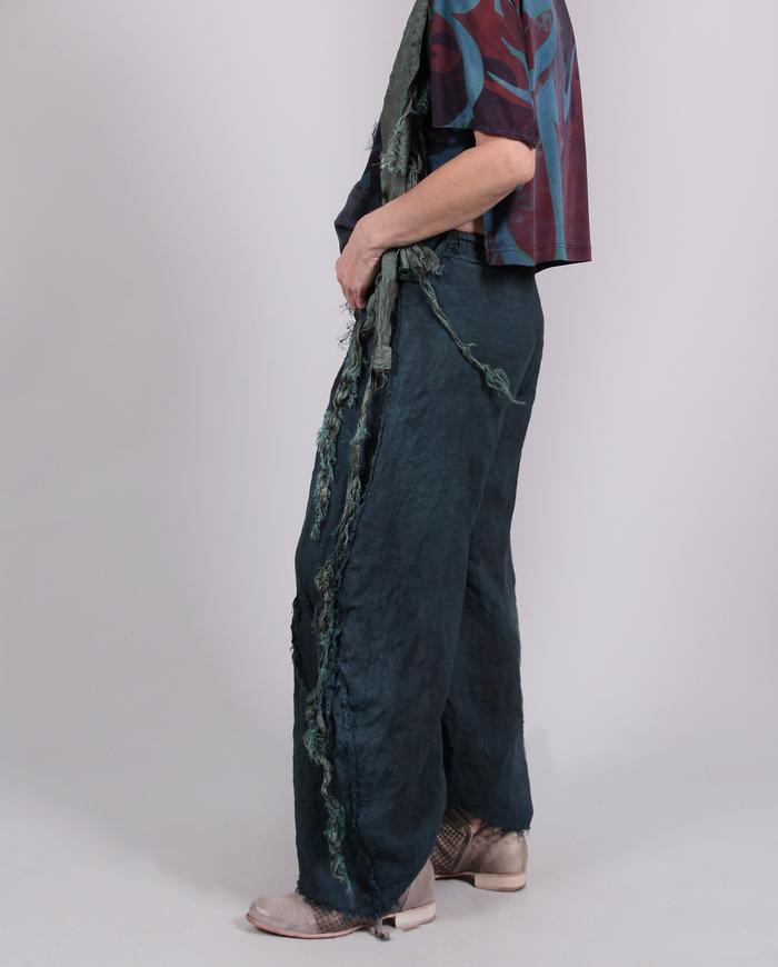 'keep tealing me' low-rise wide leg Belgian linen pants