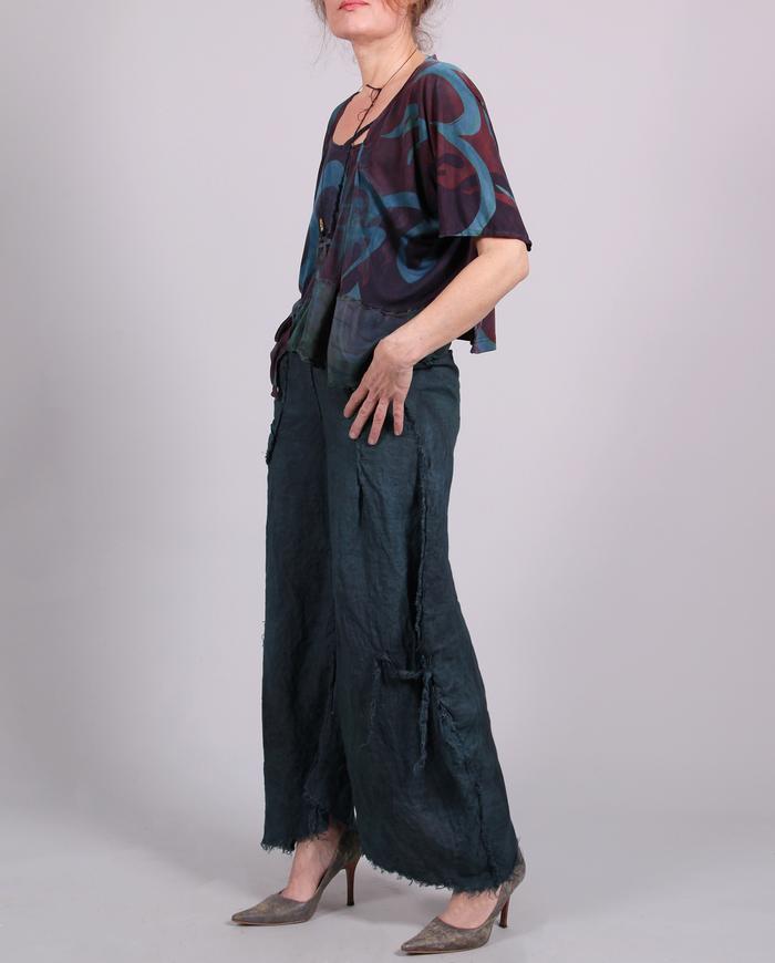 'keep tealing me' low-rise wide leg Belgian linen pants