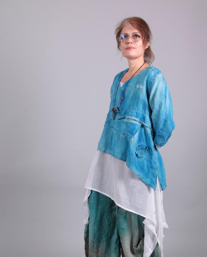 'a piece of summer sky' cerulean blue cropped linen top