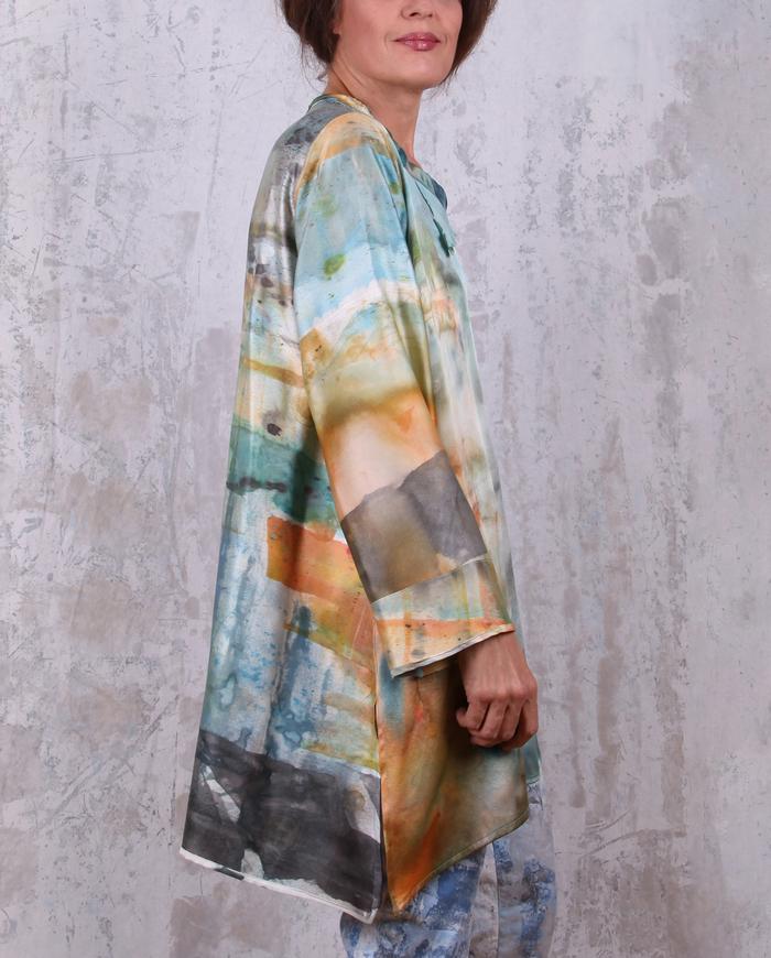 distressed watercolors hand-painted lagenlook silk tunic 