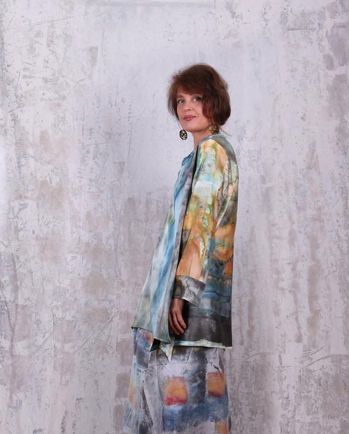 distressed watercolors hand-painted lagenlook silk tunic 