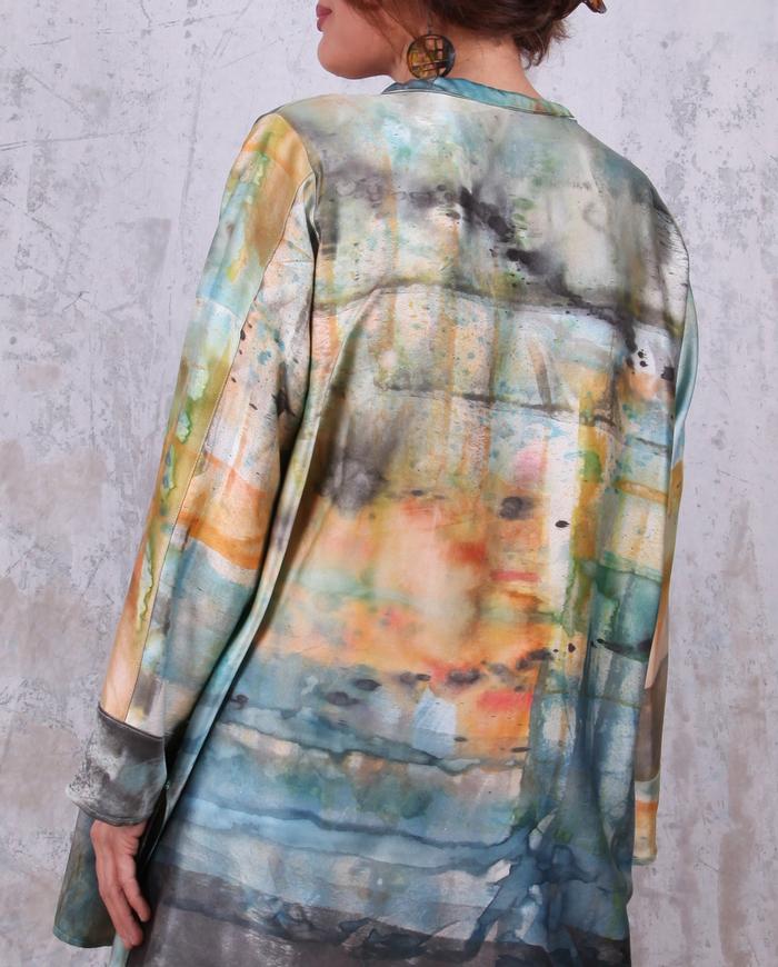 distressed watercolors hand-painted lagenlook silk tunic 