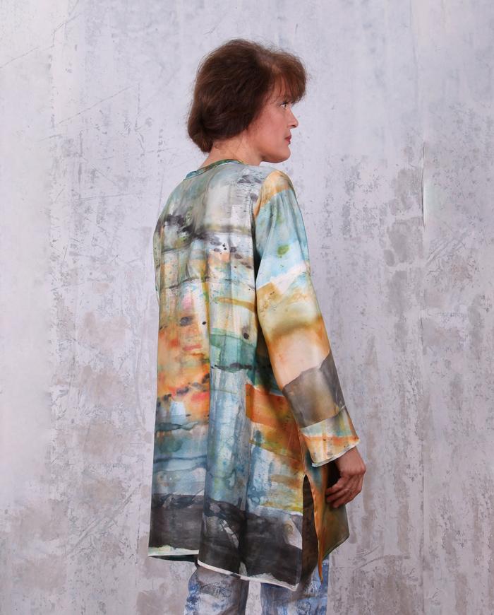 distressed watercolors hand-painted lagenlook silk tunic 