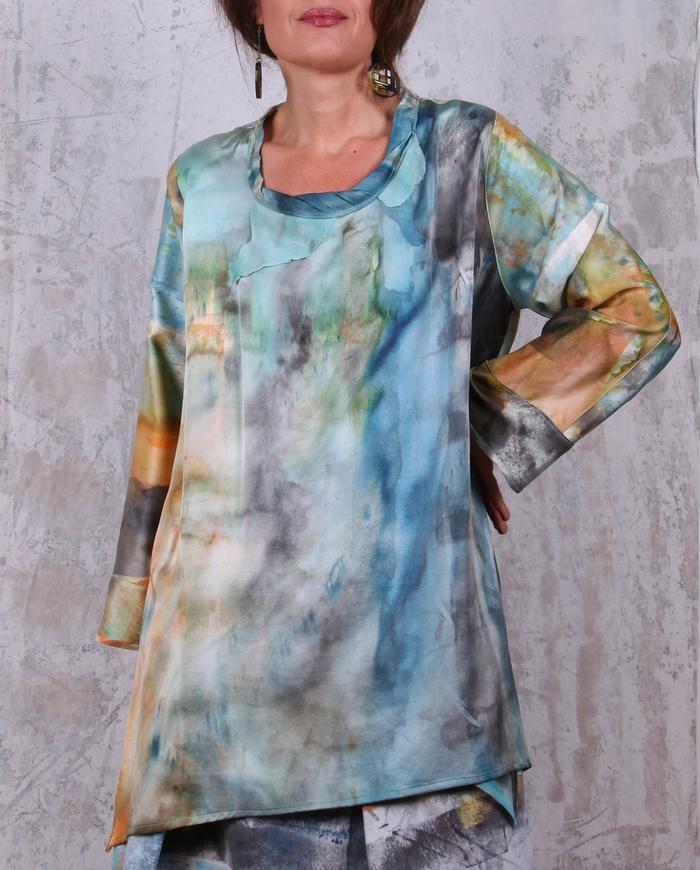 distressed watercolors hand-painted lagenlook silk tunic 