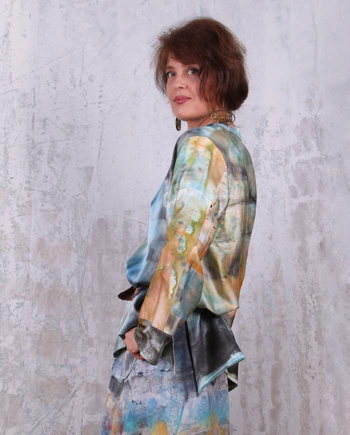 distressed watercolors hand-painted lagenlook silk tunic 