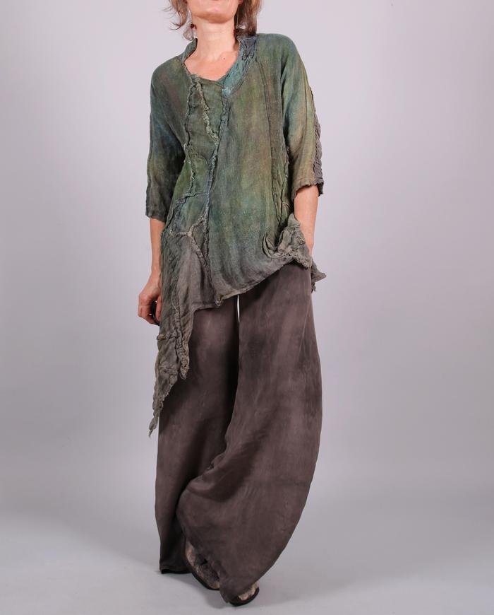 'take my garden with me' sheer Belgian flax distressed painted layering tunic