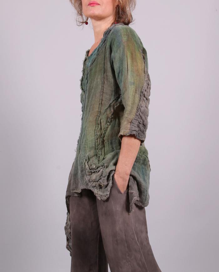 'take my garden with me' sheer Belgian flax distressed painted layering tunic