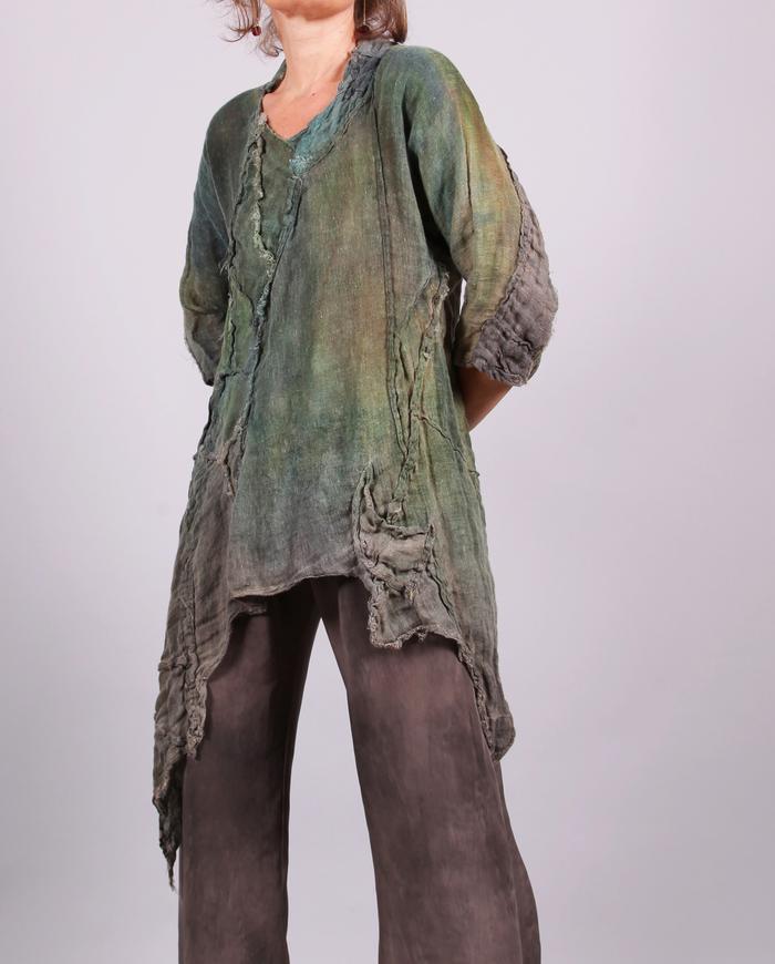 'take my garden with me' sheer Belgian flax distressed painted layering tunic