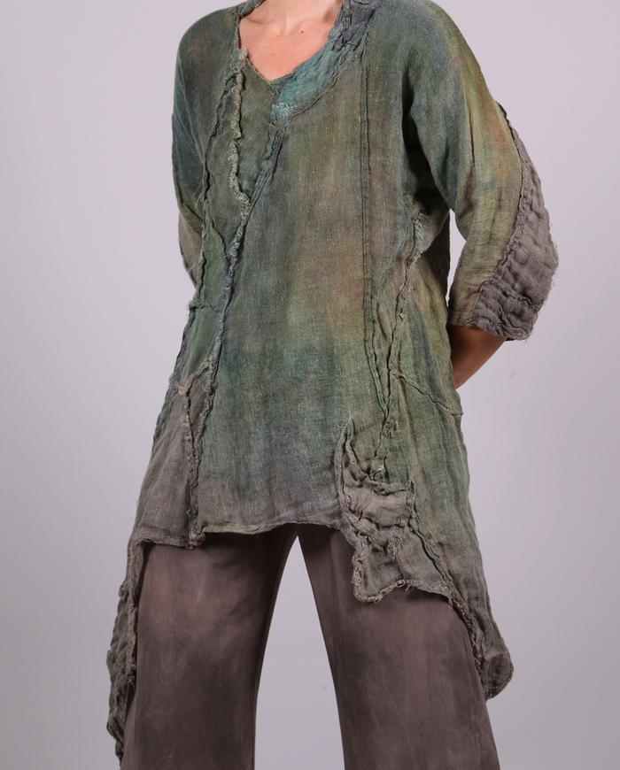 'take my garden with me' sheer Belgian flax distressed painted layering tunic