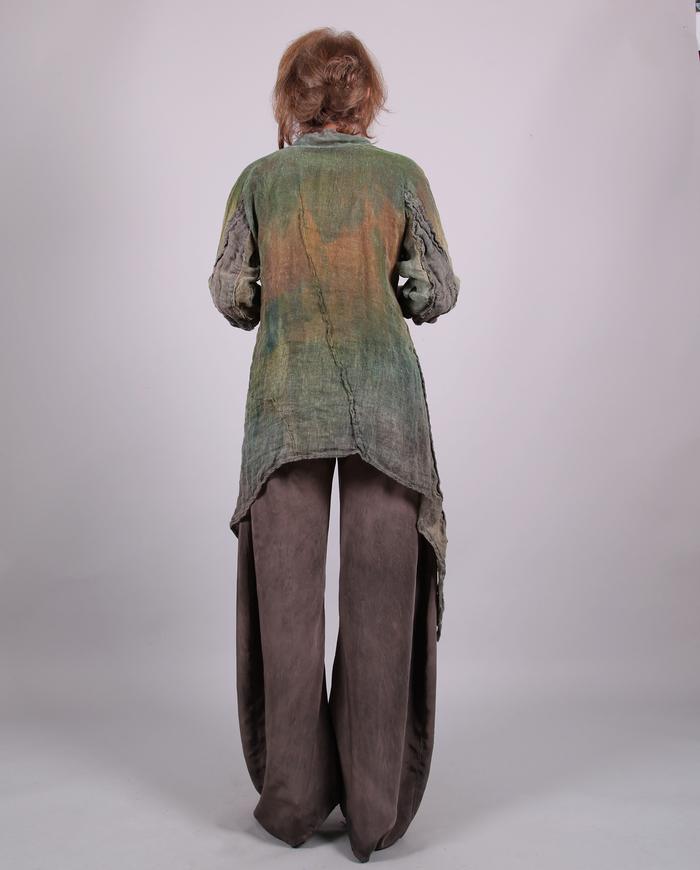 'take my garden with me' sheer Belgian flax distressed painted layering tunic