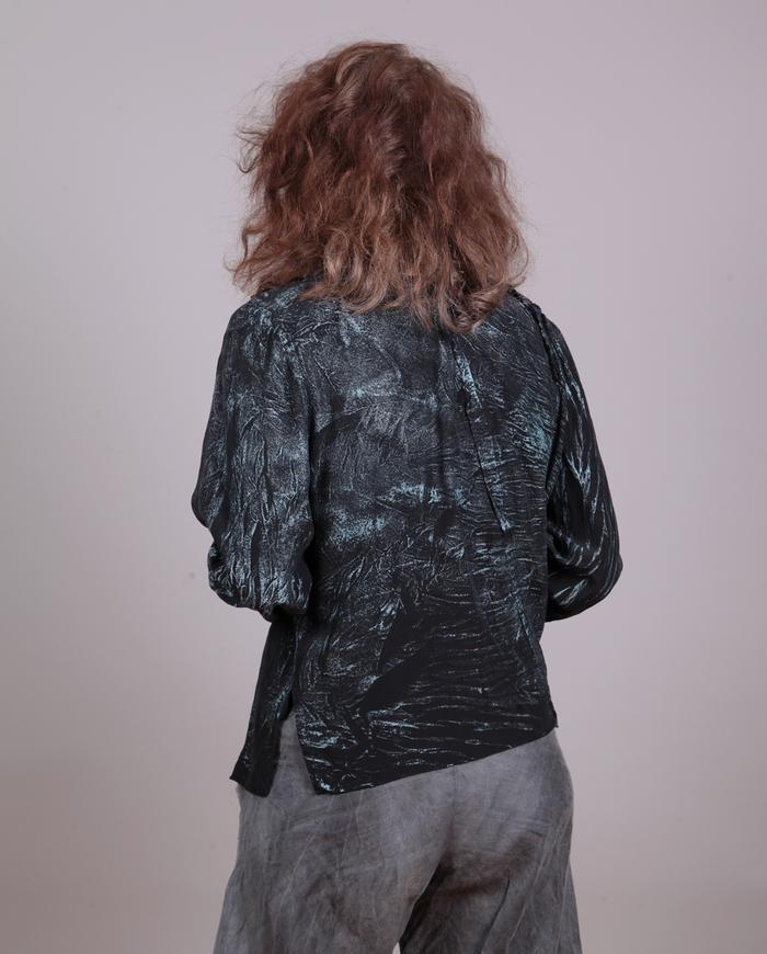 edgy elegant textured silk black and sky blue top