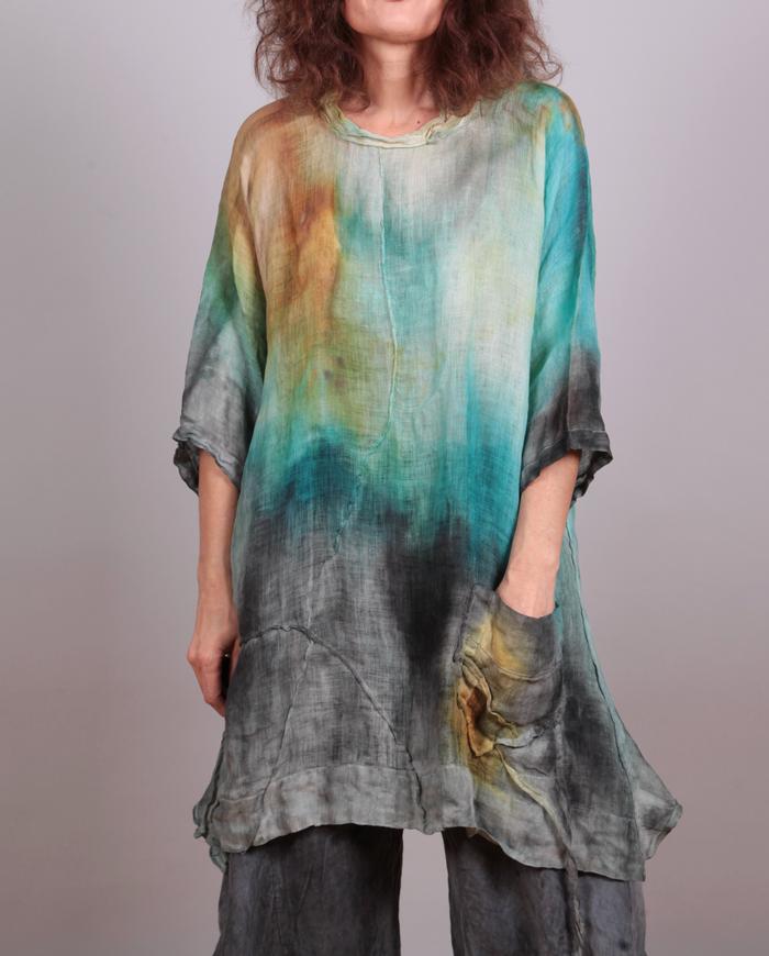 'gone with the wind' Belgian linen gauze hand-painted tunic