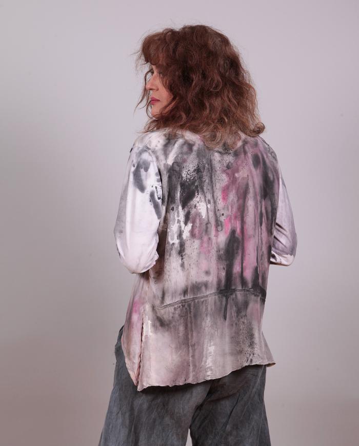 'pink ink' silk relaxed mixed fabrics top