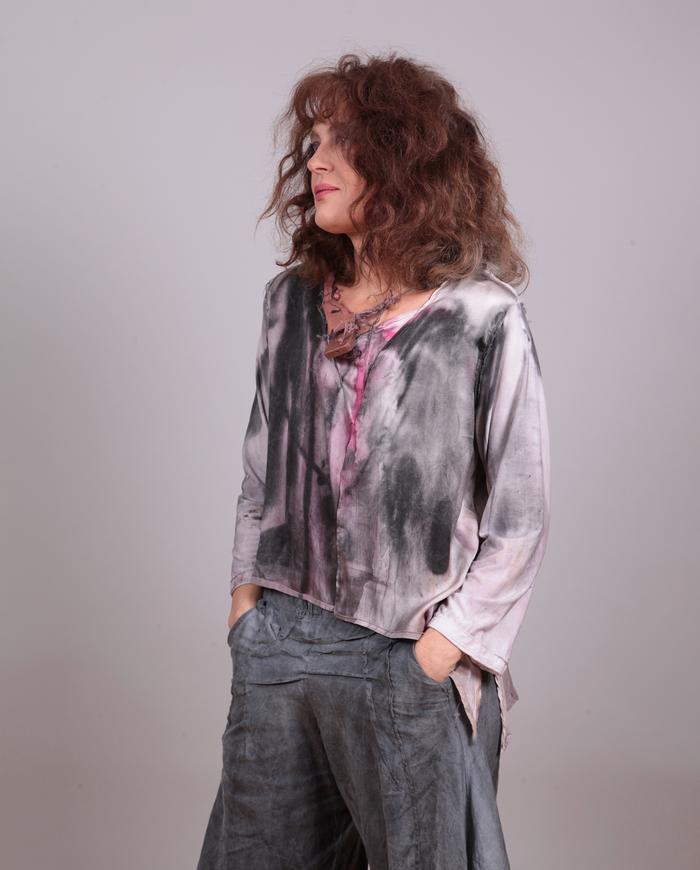 'pink ink' silk relaxed mixed fabrics top
