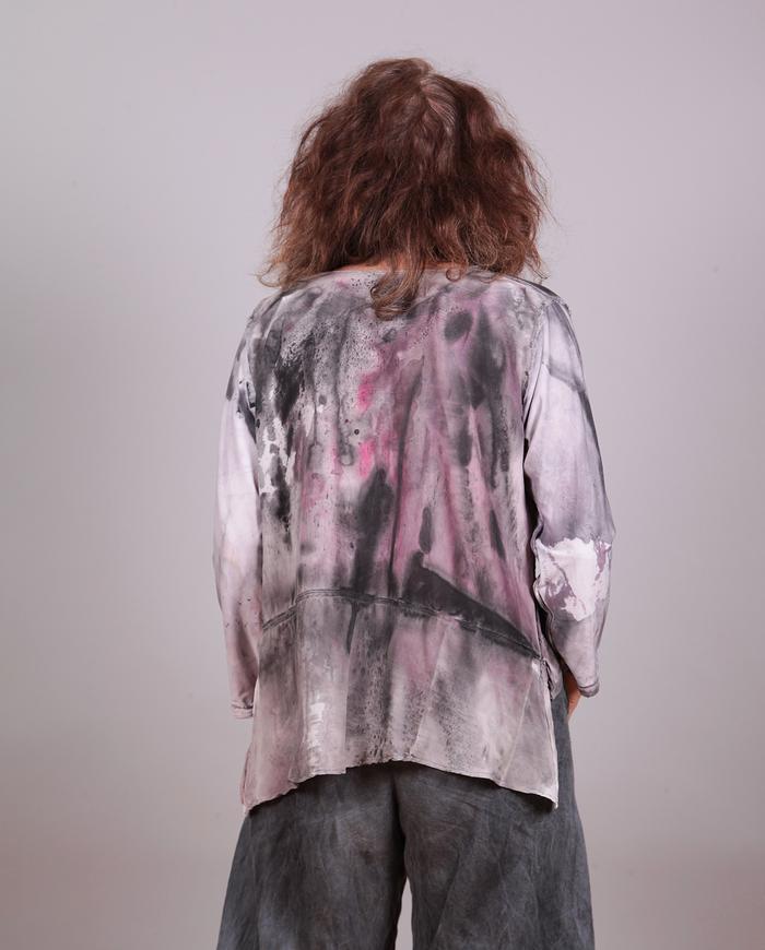 'pink ink' silk relaxed mixed fabrics top