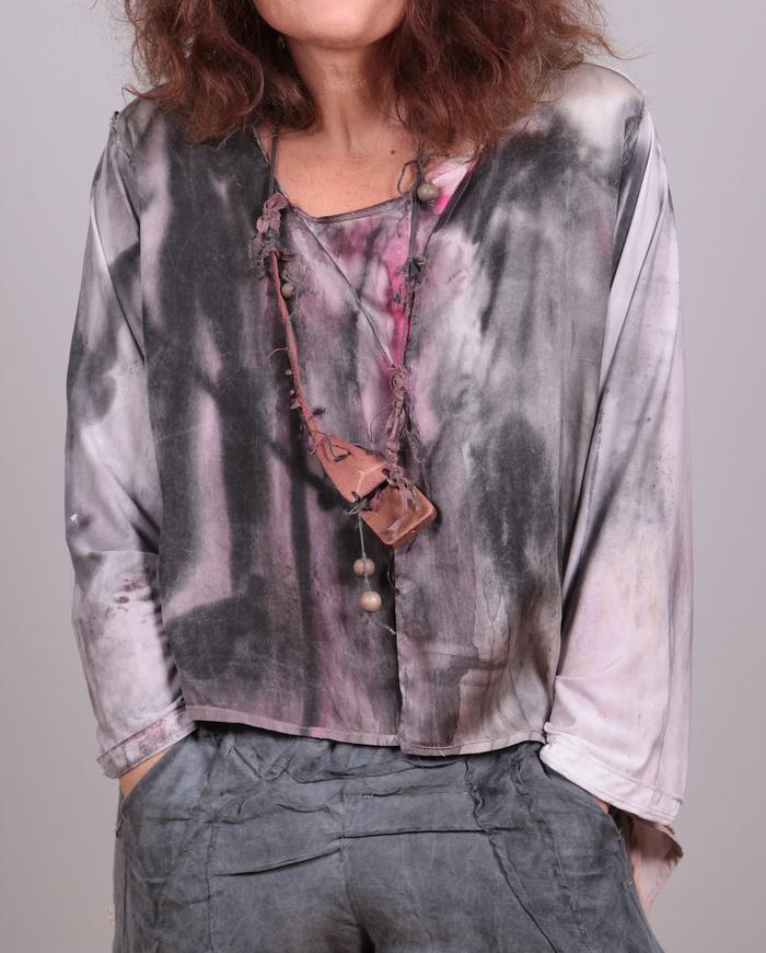 'pink ink' silk relaxed mixed fabrics top