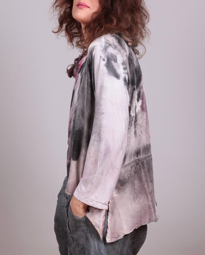 'pink ink' silk relaxed mixed fabrics top