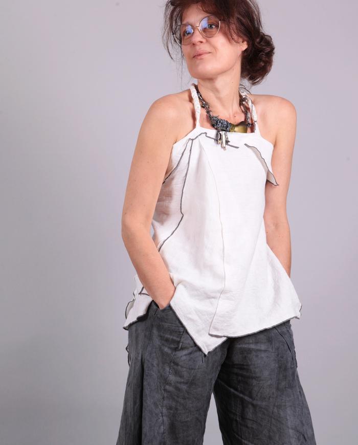 'the-feminine-me' open shoulder Belgian linen sculpted top